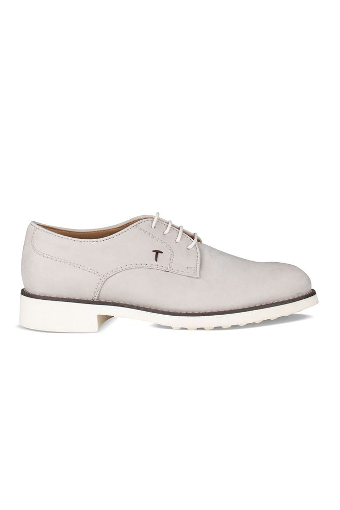 Beige Leather Derby Shoes With Design