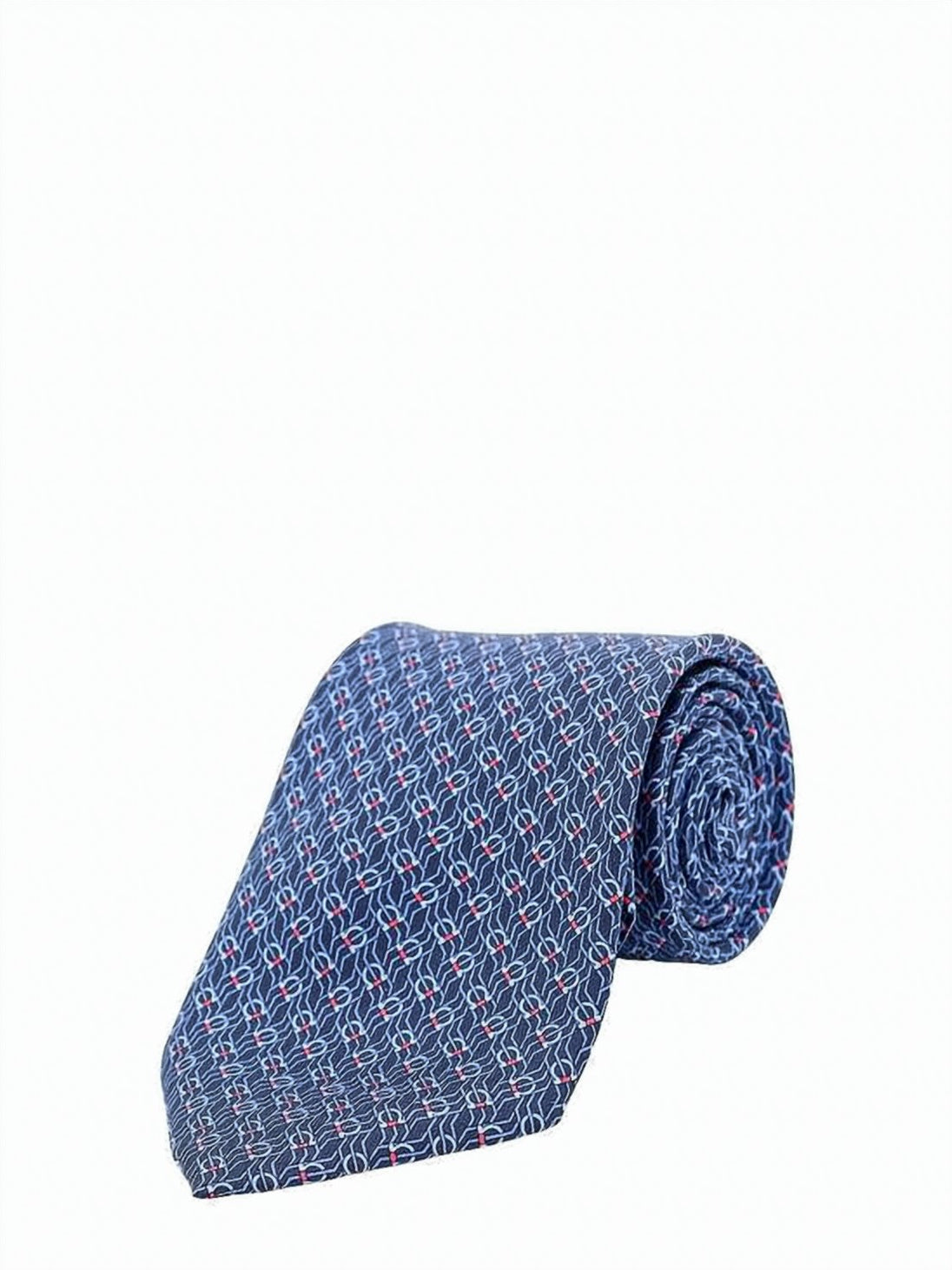 Blue Geometric Pattern Red White Silk Tie