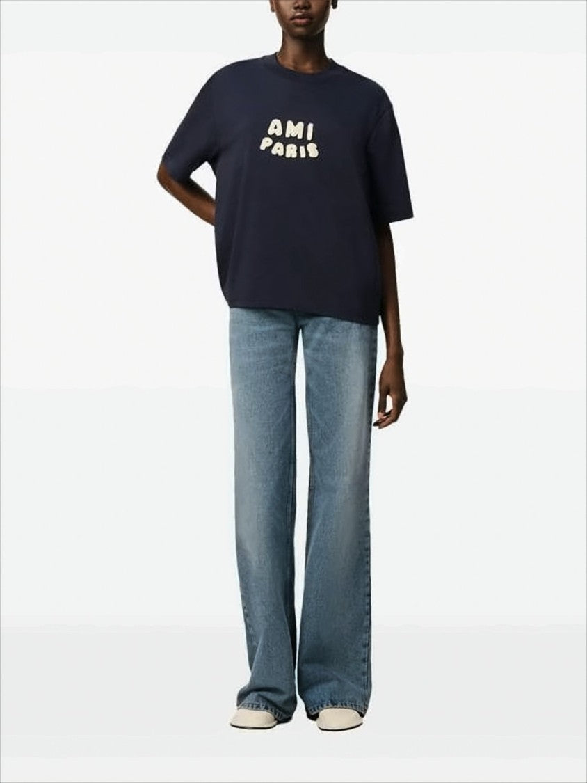 Boxy Navy T-Shirt with Playful Logo Detailing