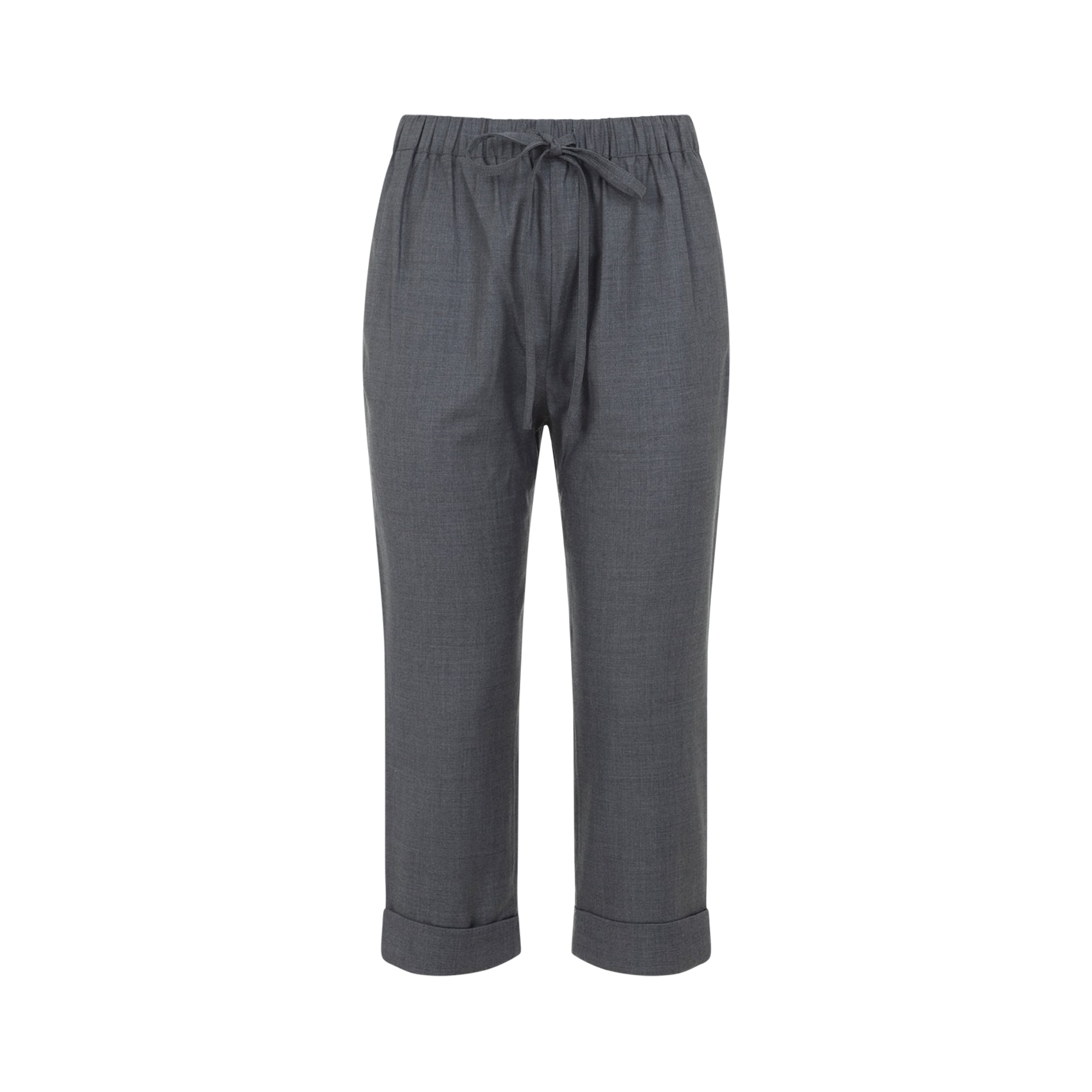 Relaxed Grey Wool Trousers With Adjustable Waistband