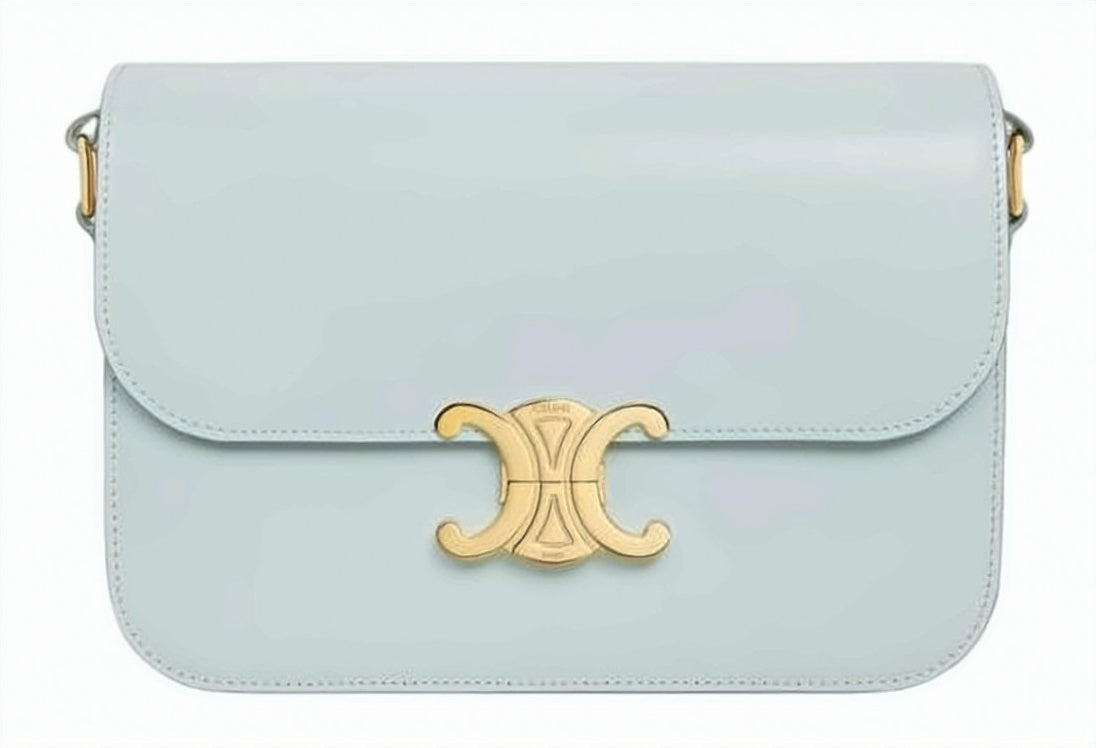 Structured Blue Cowhide Shoulder Bag with Gold-Tone Clasp