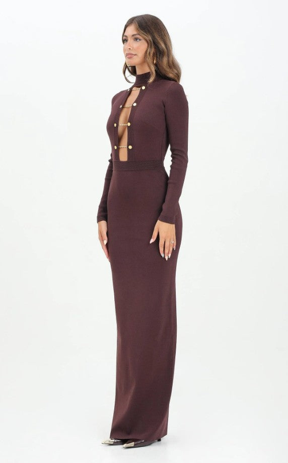 Fitted Burgundy Dress With Jewel Cufflinks