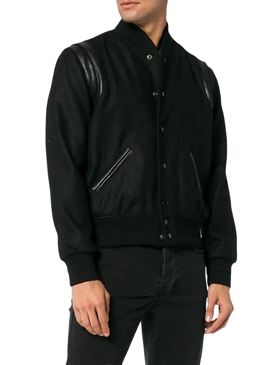 Classic Bomber Jacket with Leather Shoulder Accents