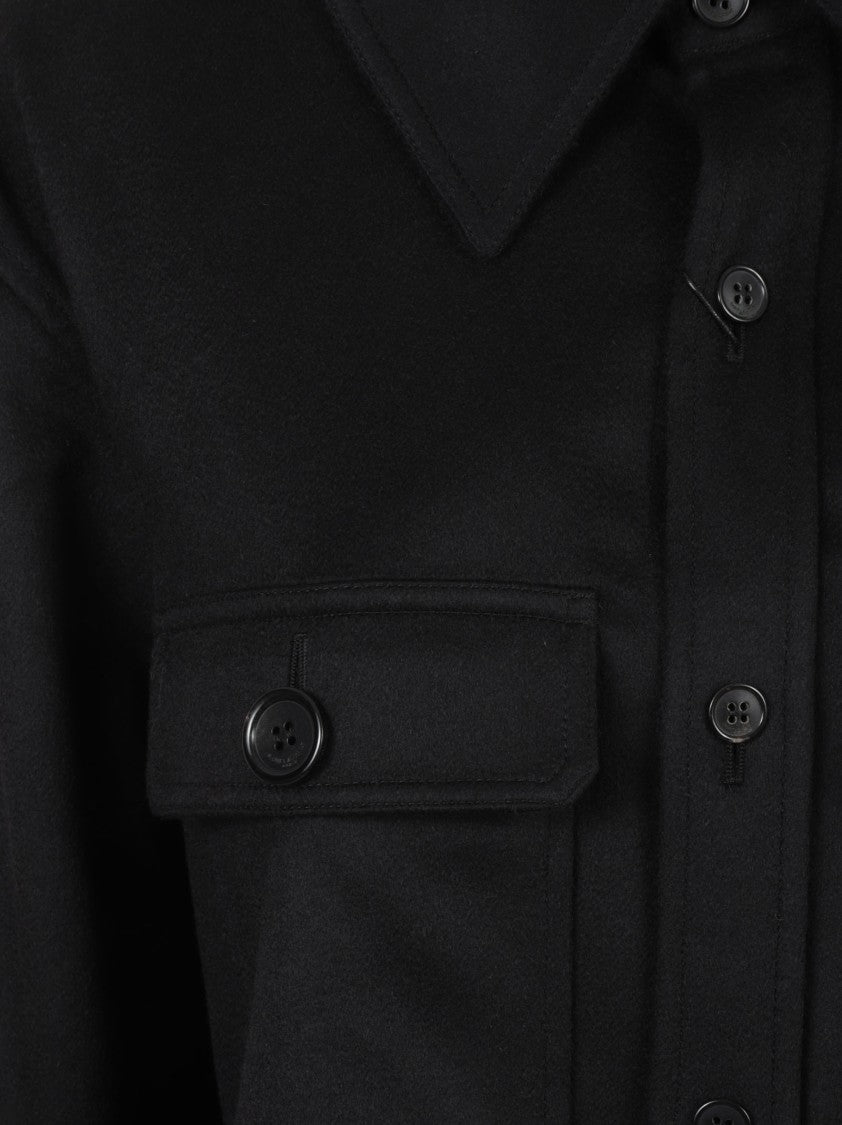 Button-Up Black Cashmere Shirt With Chest Pockets
