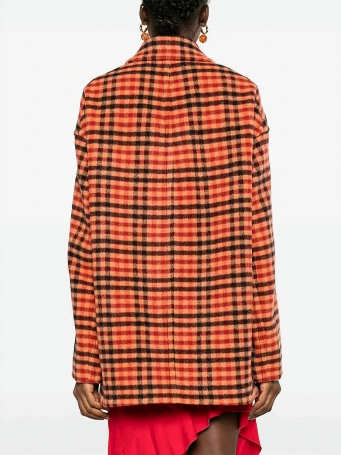 Boxy Mid-Length Trench Coat with Bold Checkered Pattern