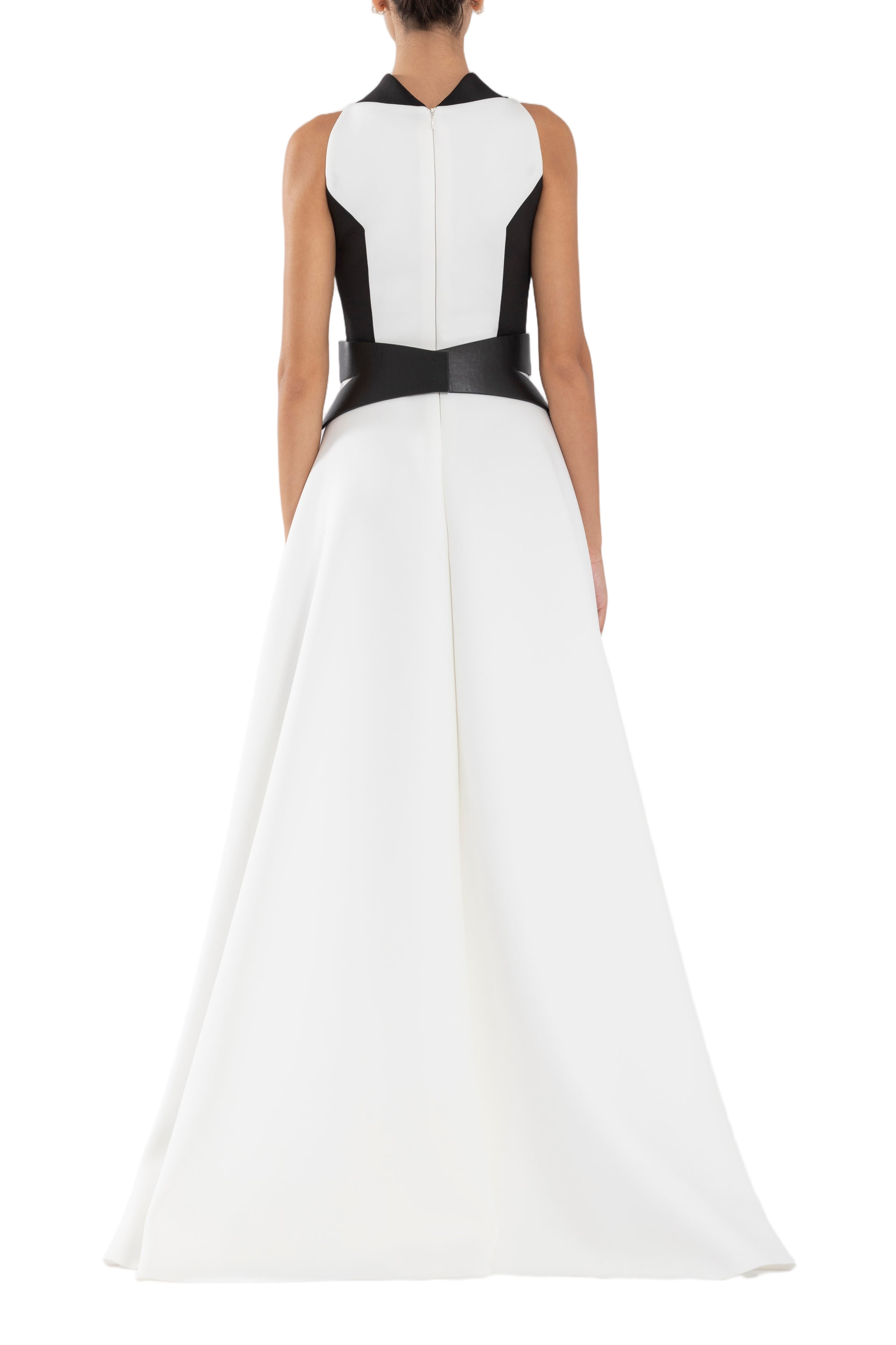 Neoprene Dress With Geometric Cutouts And Bow Belt