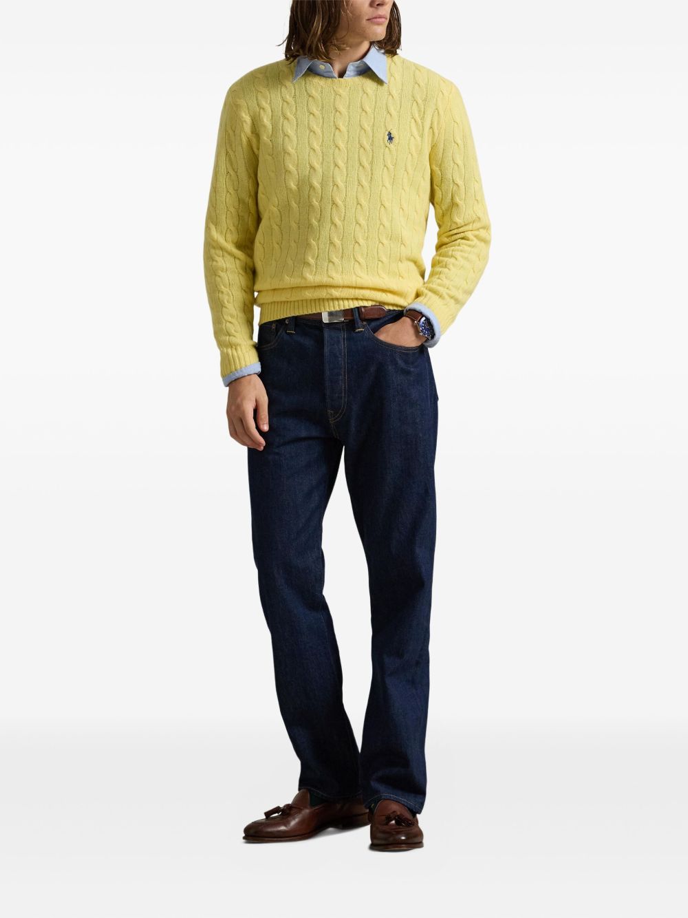 Cable-Knit Wool Cashmere Sweater With Classic Crewneck