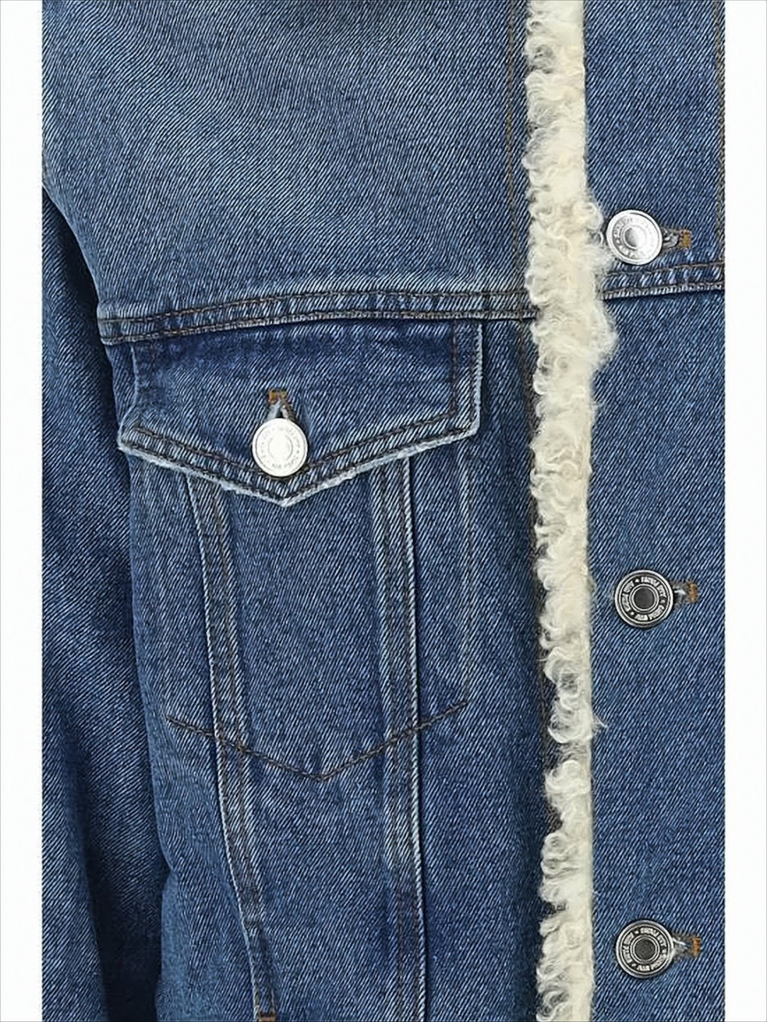 Medium Blue Wash Denim Jacket with Shearling Trim