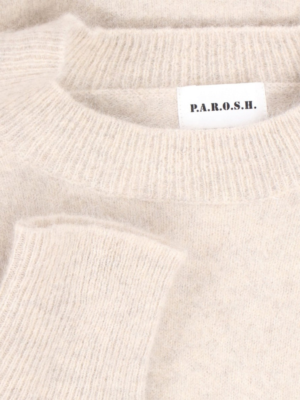 Relaxed-Fit White Knit Sweater With Ribbed Details
