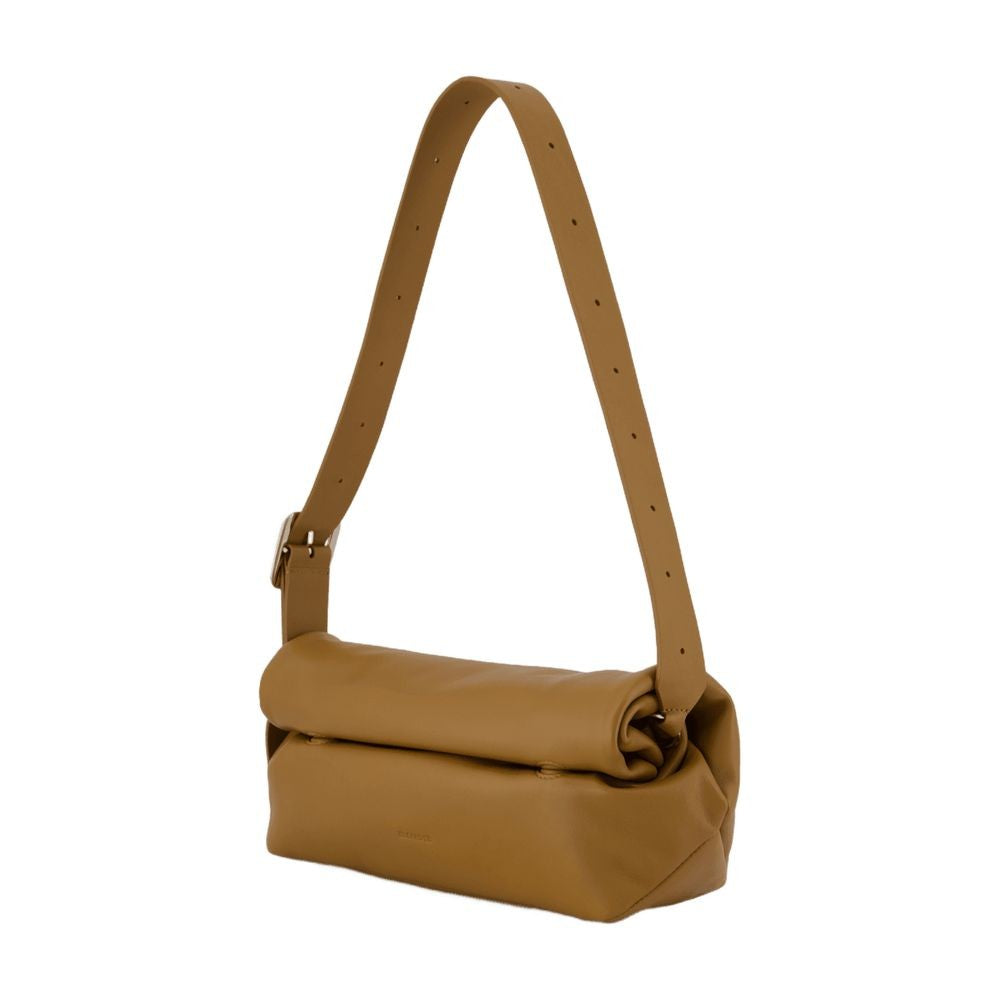 Khaki Leather Rollup Small Square Belt Shoulder Bag