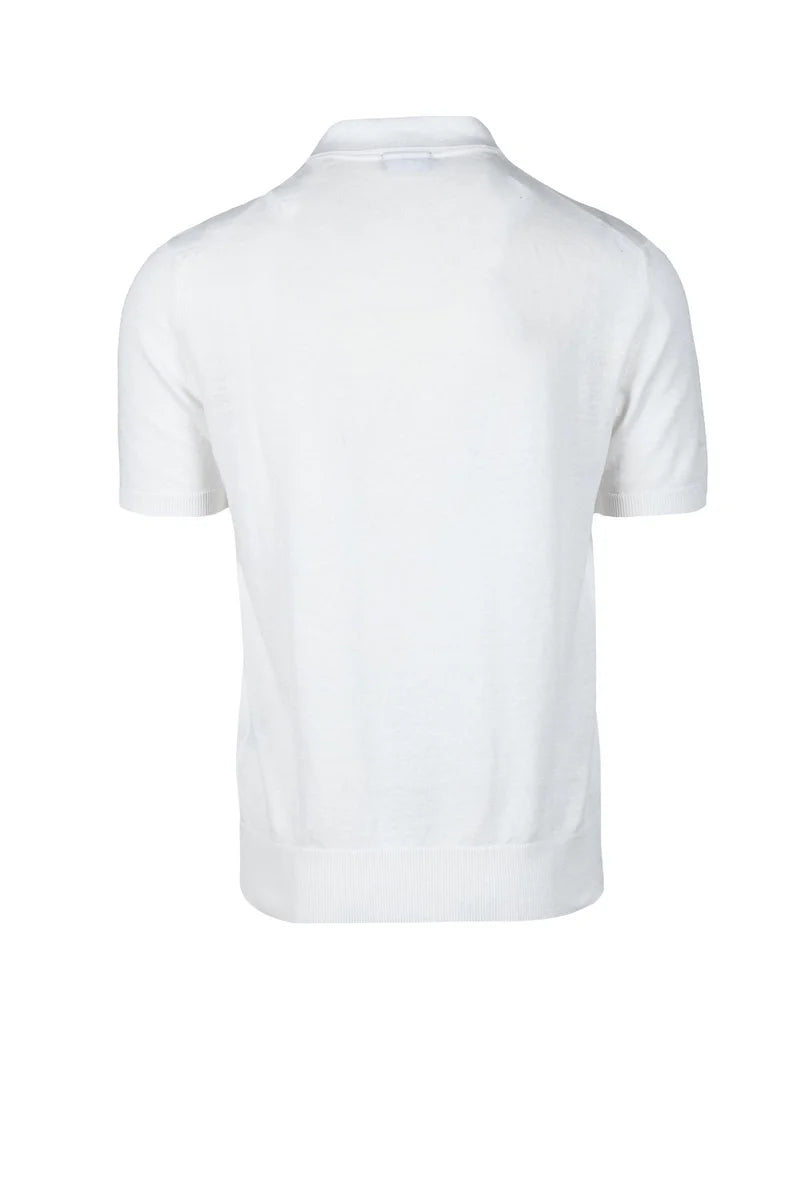 Linen Cotton Knit Polo - White