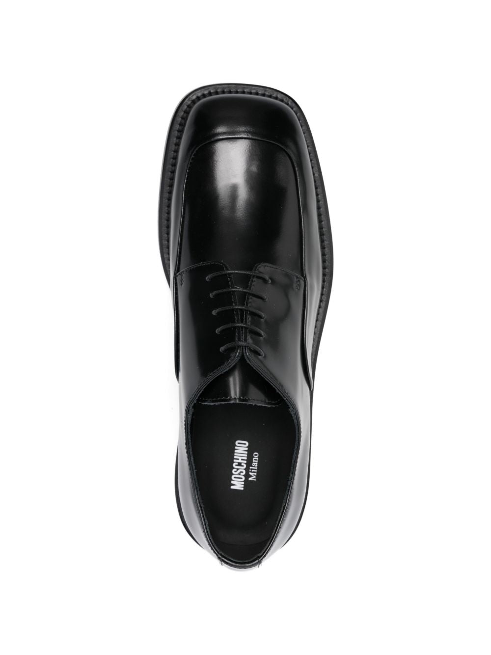 Lace-Up Flat Shoes In Polished Black Silk