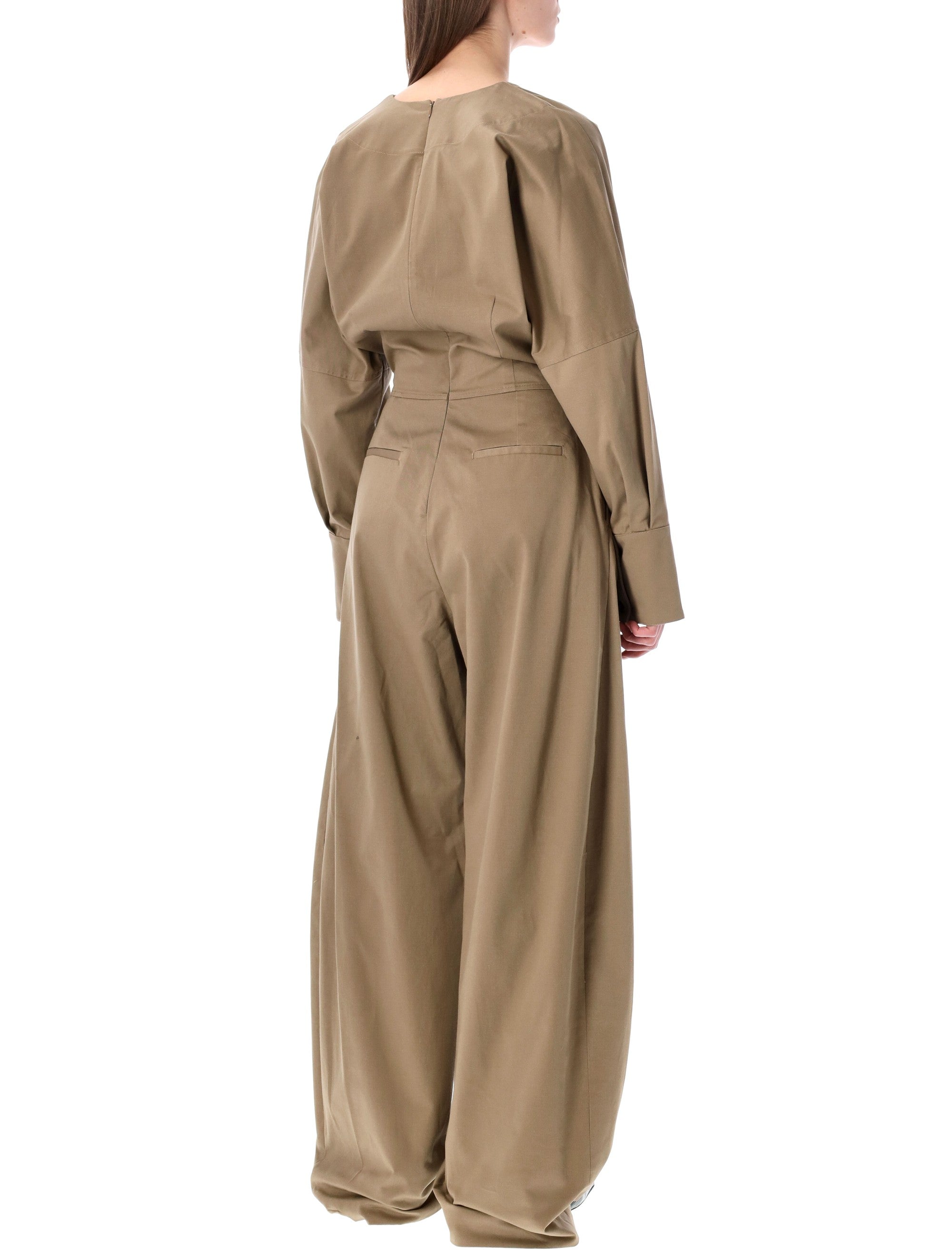 Cotton Long Jumpsuit With V-Neck