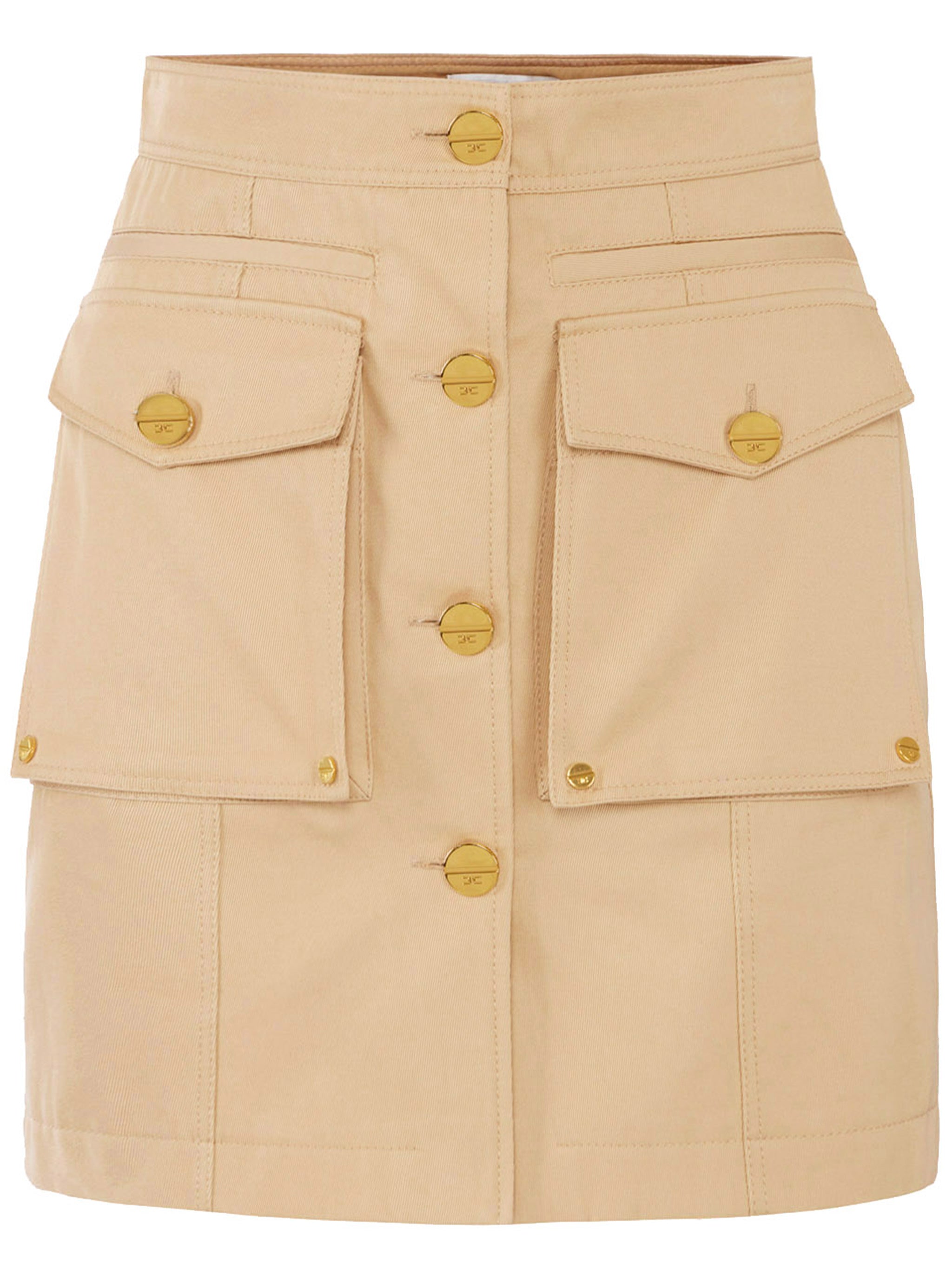 Beige Mini Skirt Gold Button Pockets