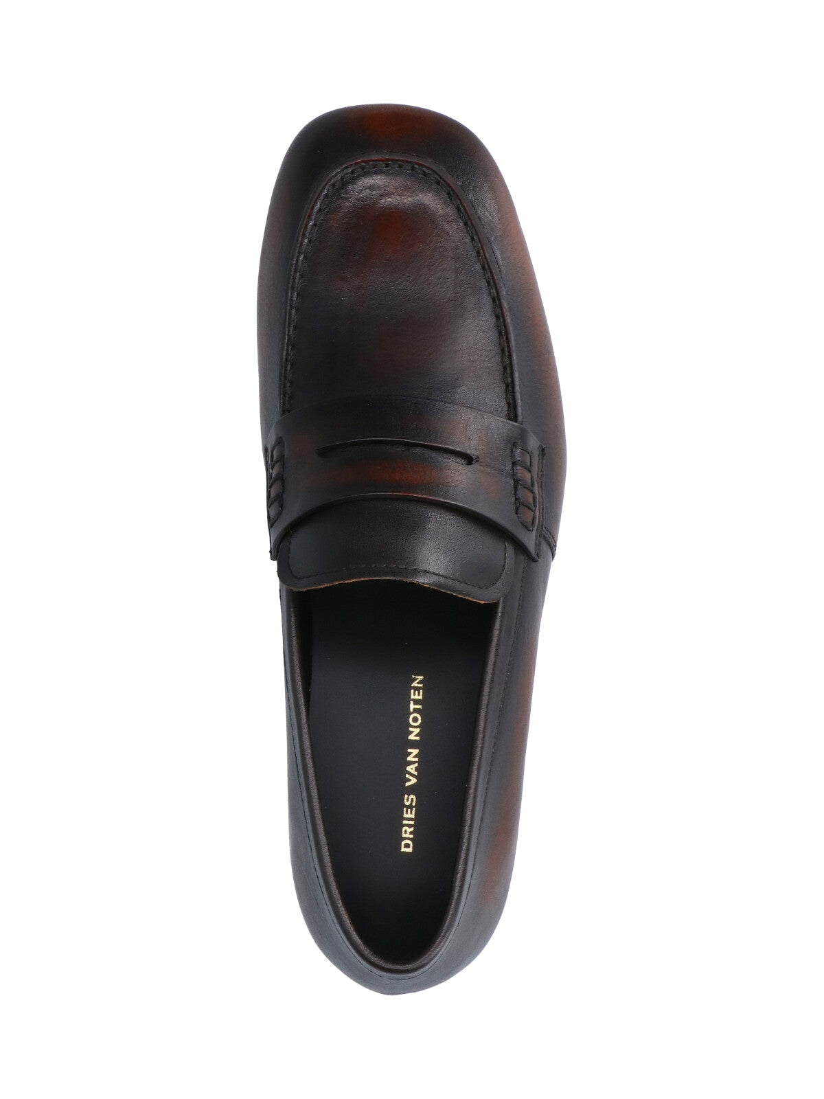 Brown Worn-Effect Squared Toe Leather Moccasins