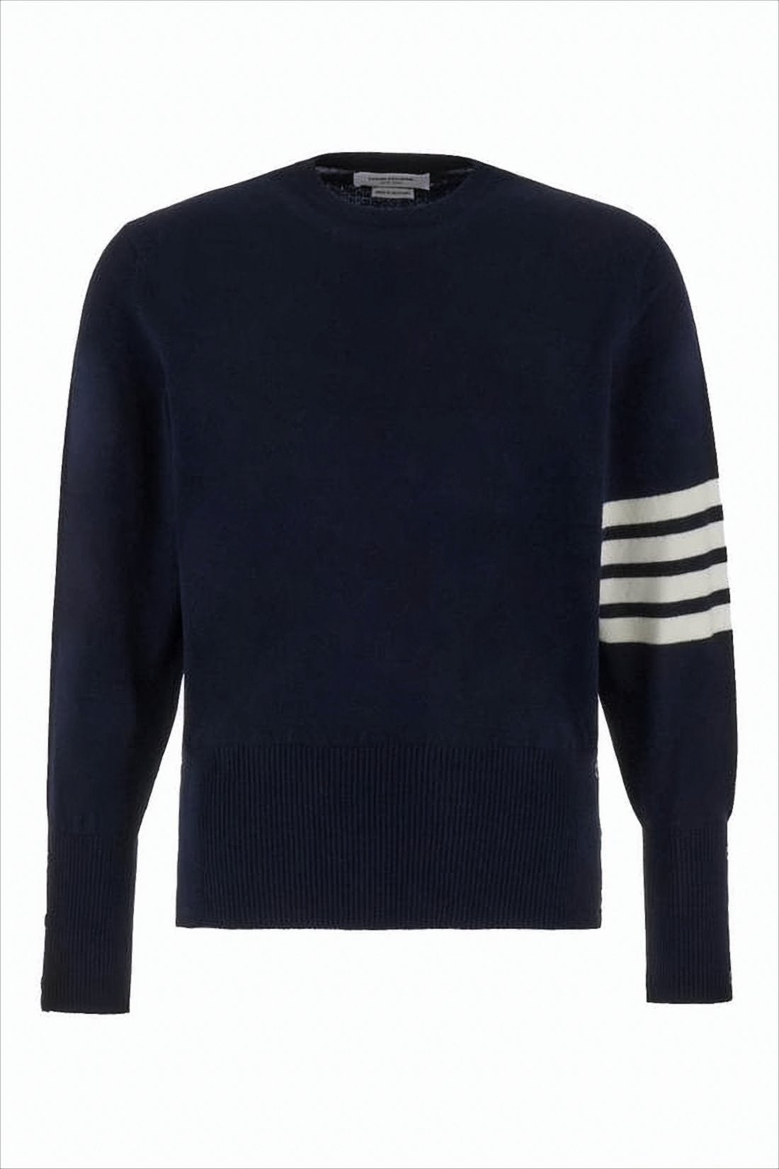 Navy Blue Cashmere Sweater with Classic Crew Neckline and Button Detailing