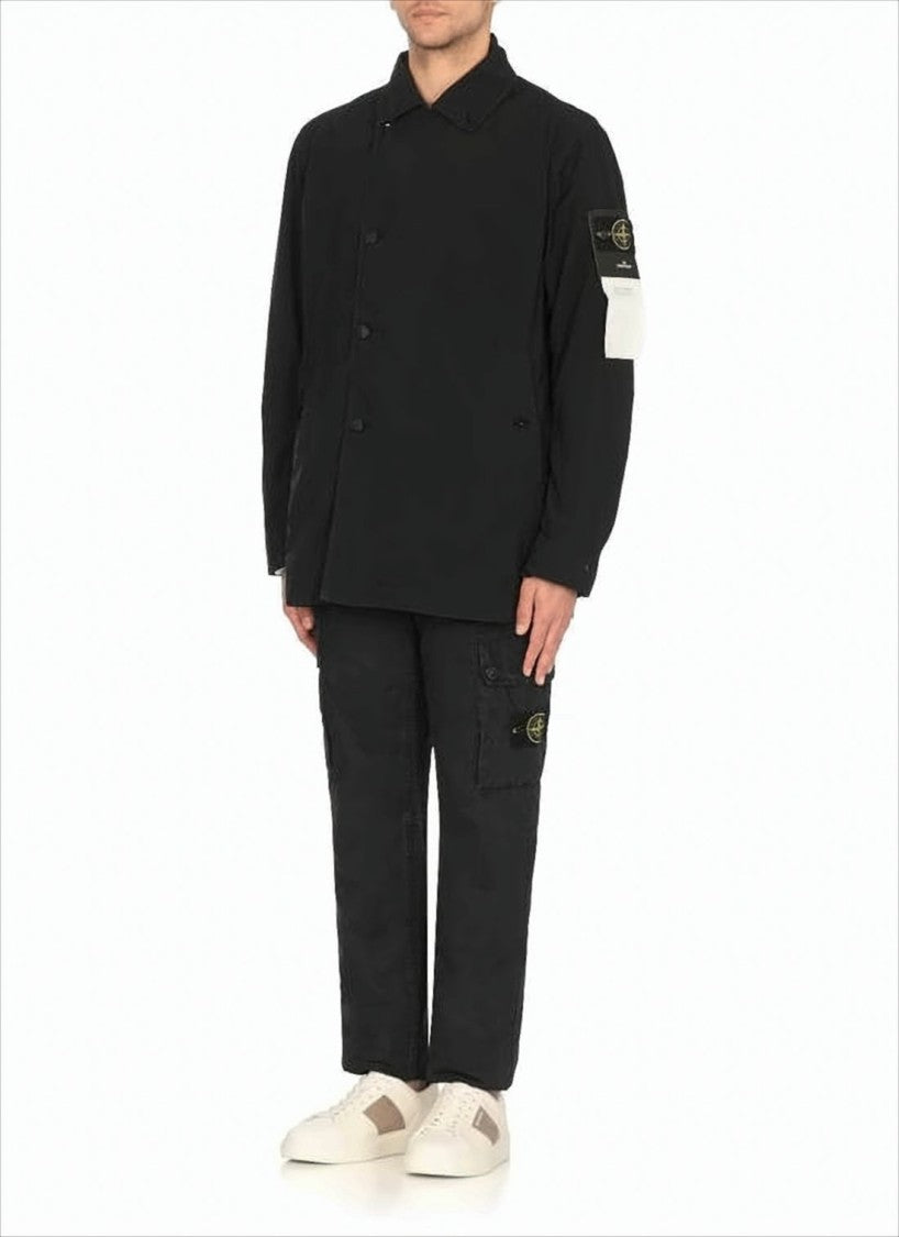 Boxy Black Casual Jacket with Wide Collar