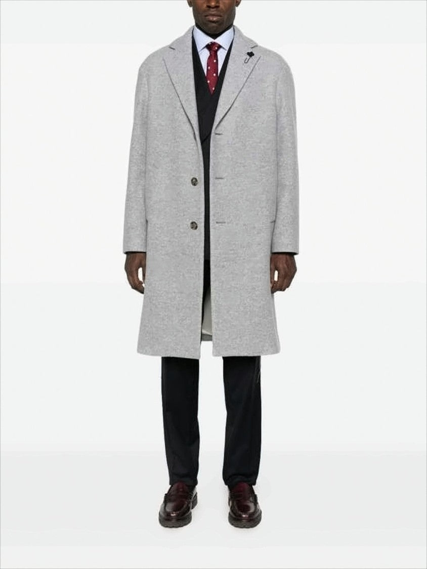 Mid-Length Tailored Coat With Notch Lapel And Heathered Texture