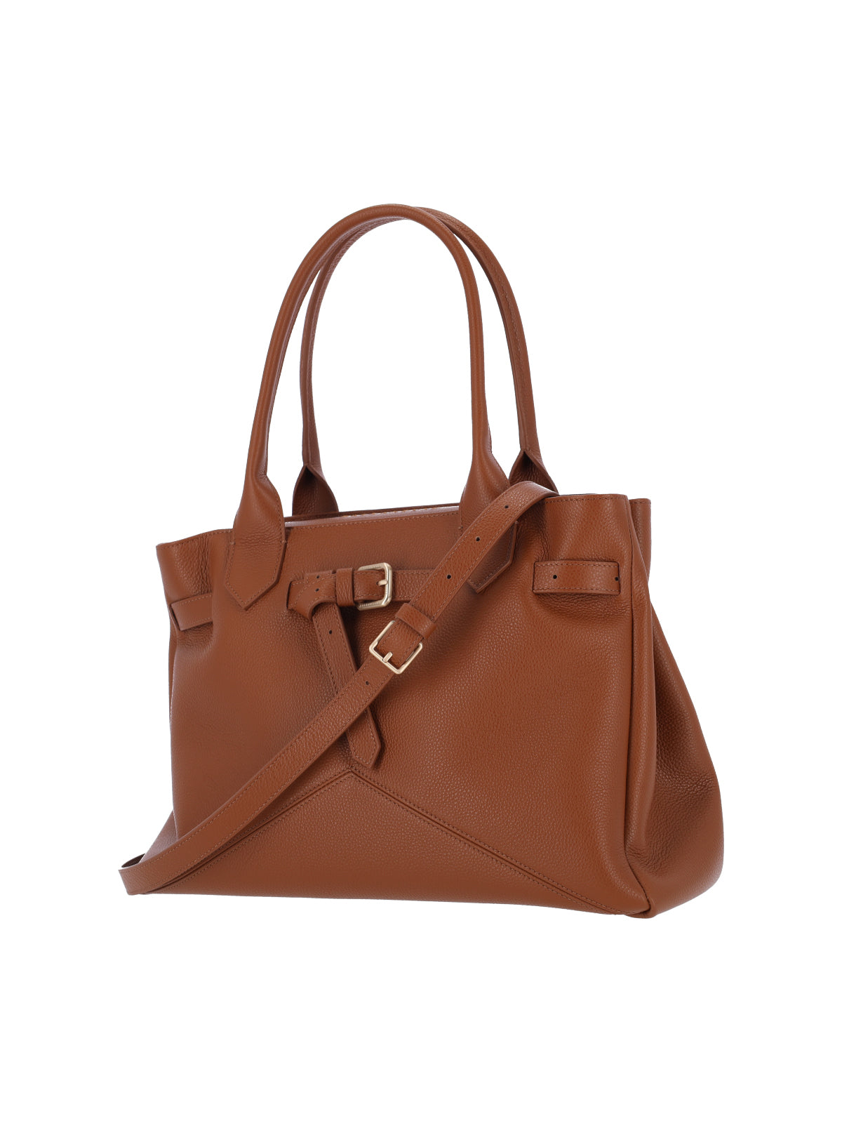 Structured Brown Calf Leather Tote With Adjustable Buckle
