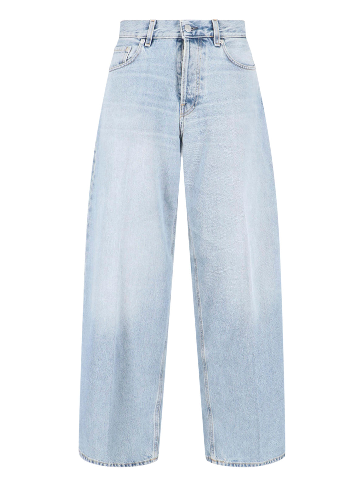 Light Blue Wide-Leg Denim Jeans With Mid-Rise Waist And Five-Pocket Design