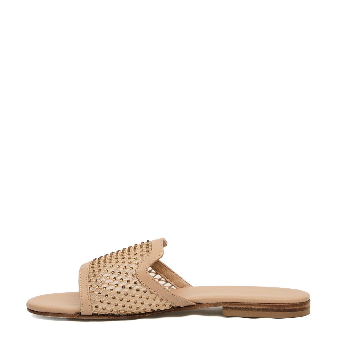 Beige Leather Slipper And Rhinestones