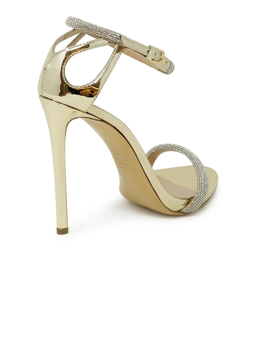 Gold Leather Sandals With Swarovski
