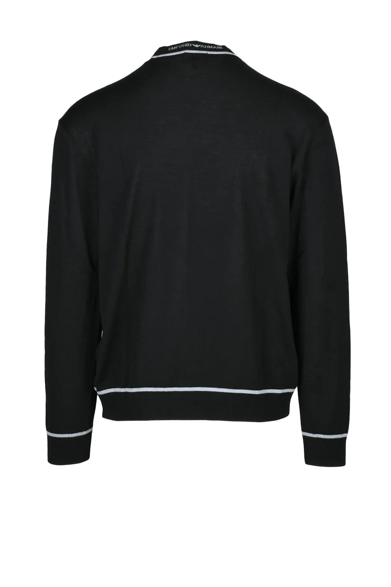 Fine Knit Virgin Wool Sweater - Black