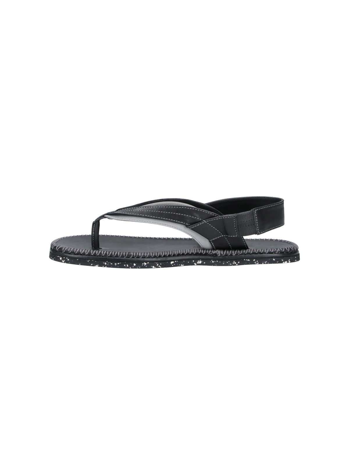 Black Leather Rounded Toe Thong Sandals
