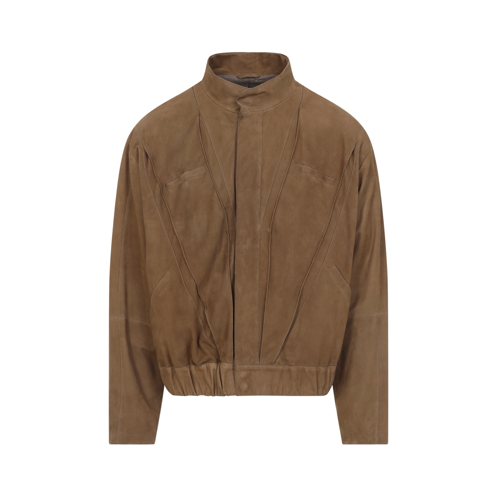 Brown Lamb Leather Jacket With High Collar And