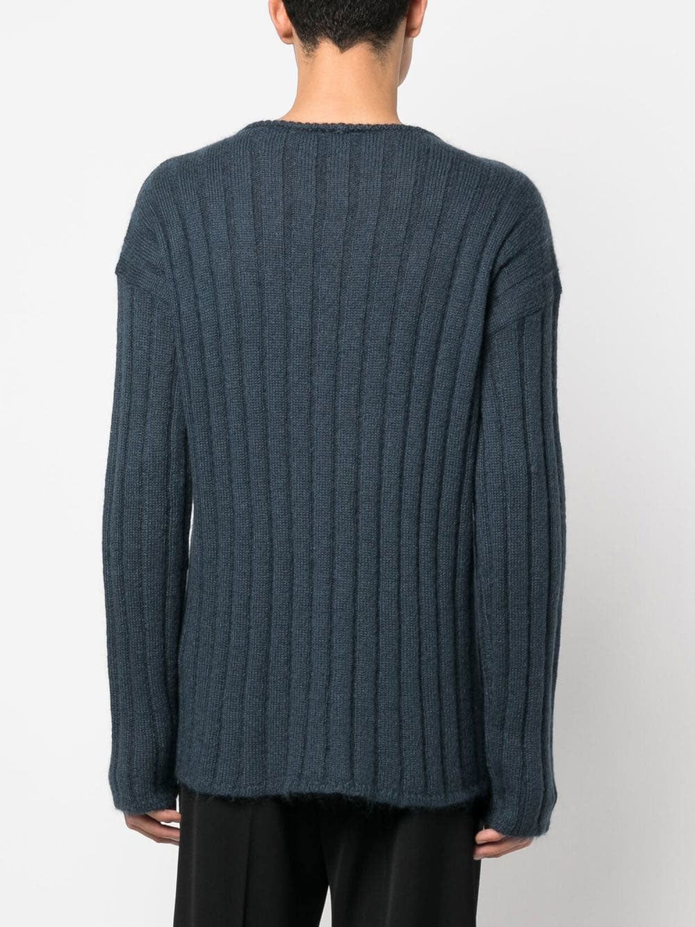 Black Ribbed Knit Wool Blend Sweater