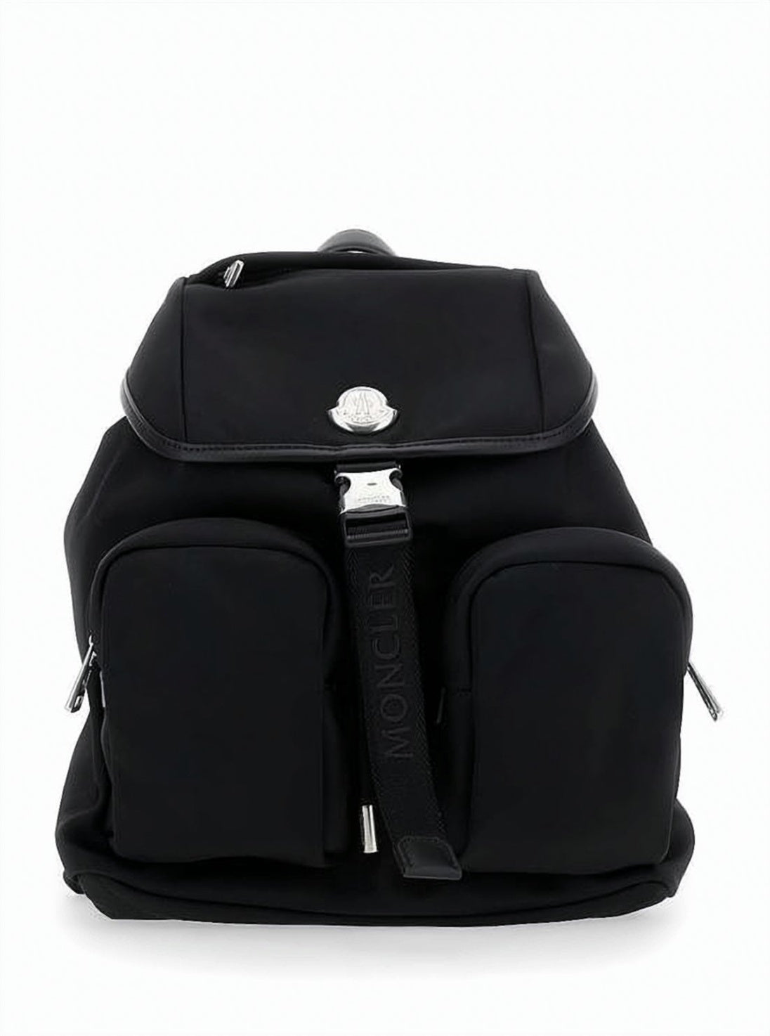 Structured Black Backpack with Metallic Buckle