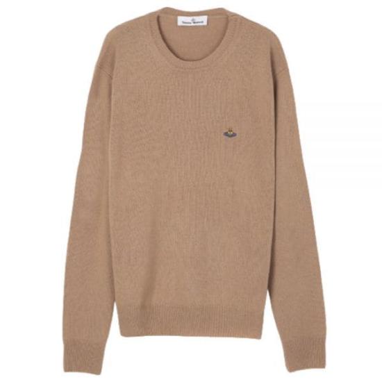 Fine Knit Crew Neck Sweater with Embroidered Emblem