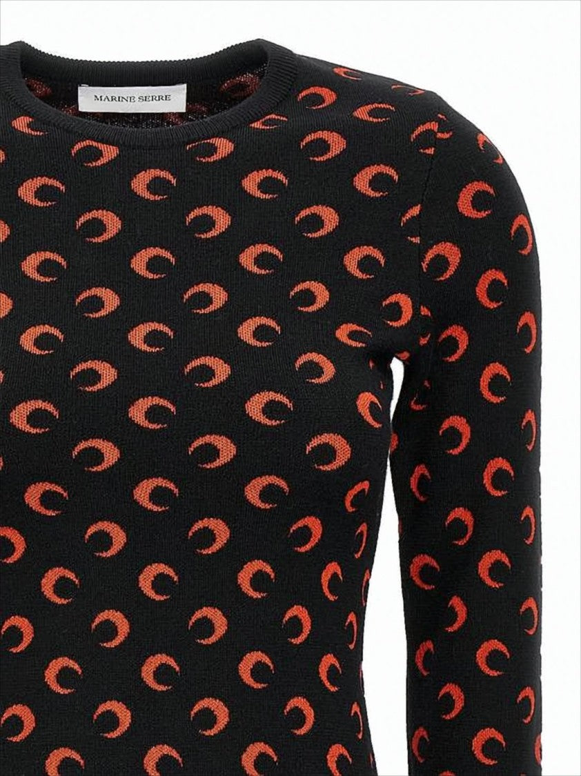 Fitted Black Mini Dress With Long Sleeves And Crescent Pattern