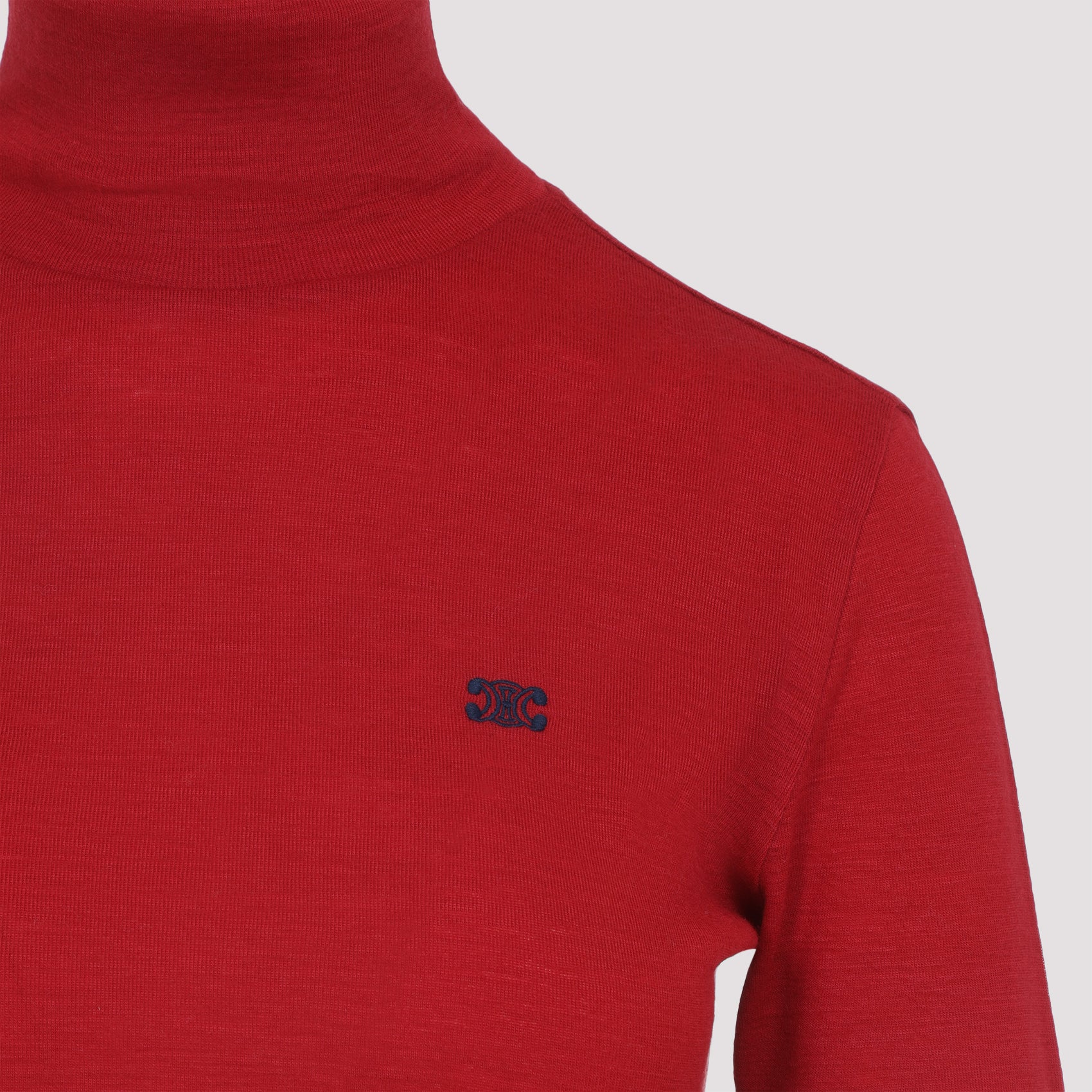 Fitted Red Wool Turtleneck with Embroidered Logo