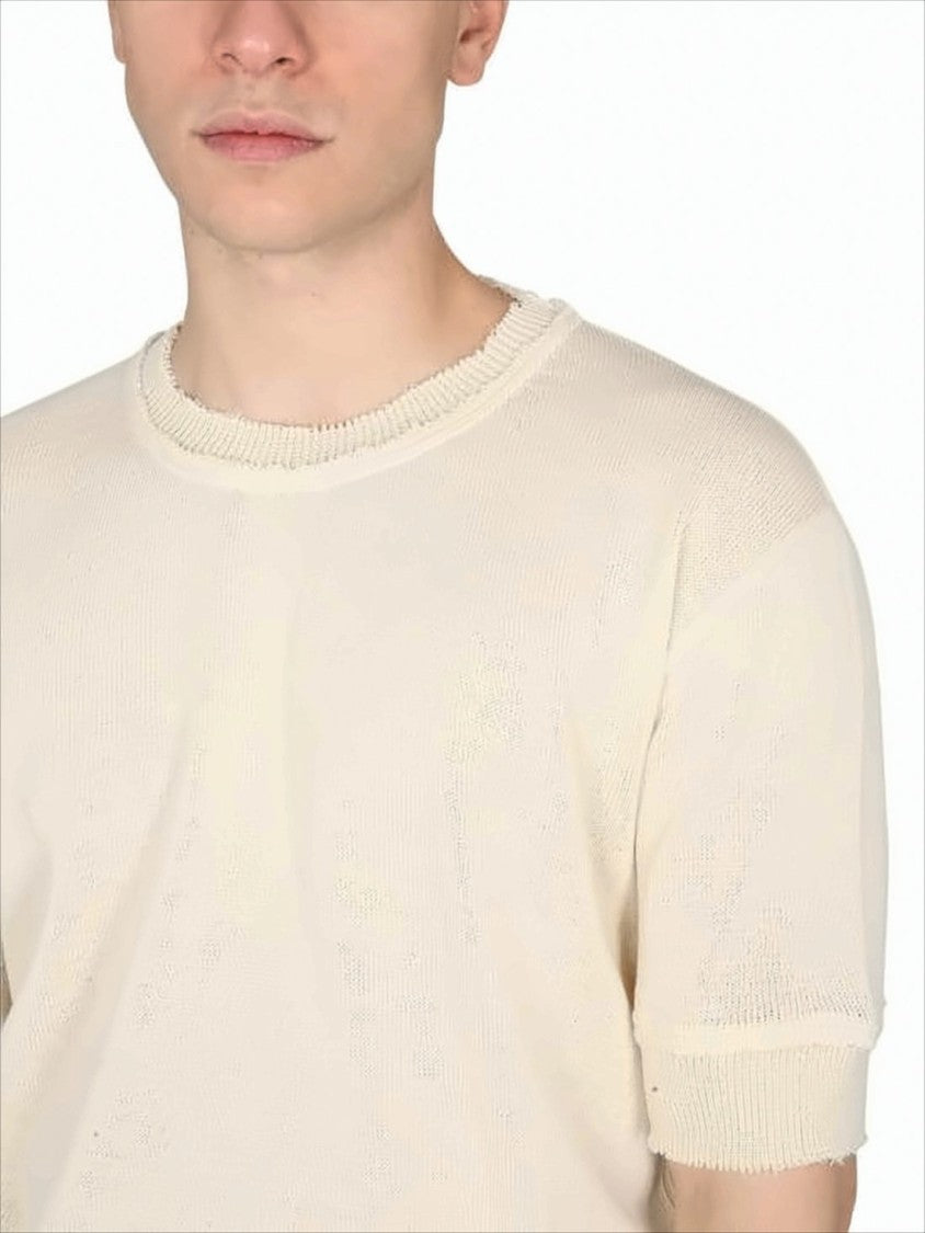 Soft Textured Short-Sleeve Knit Top With Ribbed Trims