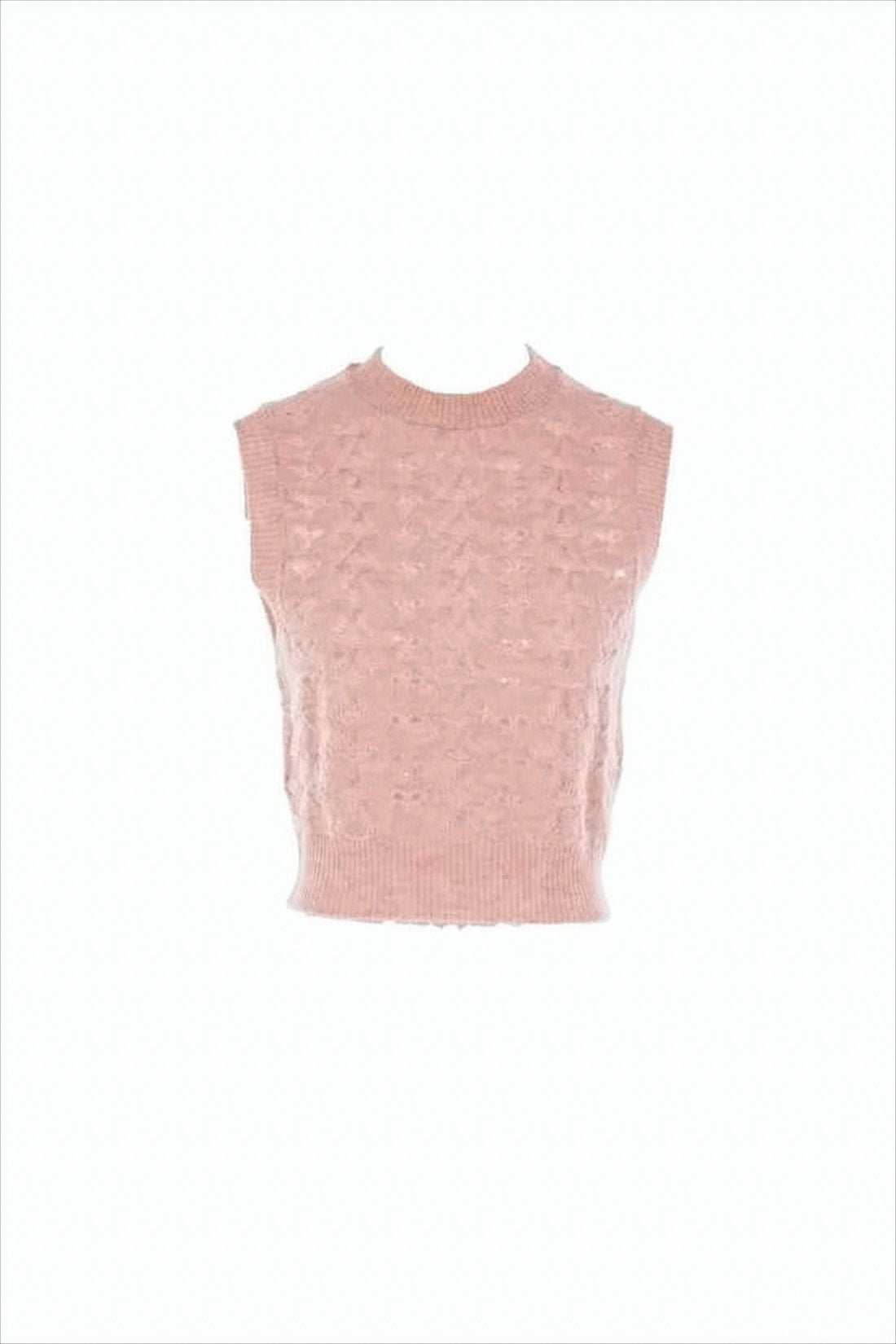 Cropped Cable Knit Vest with High Neckline