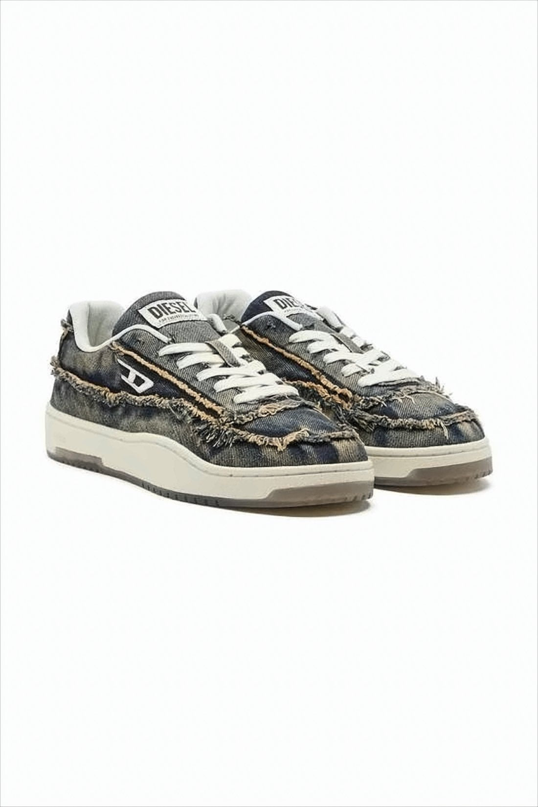 Distressed Denim Low-Top Sneakers with Textured Sole
