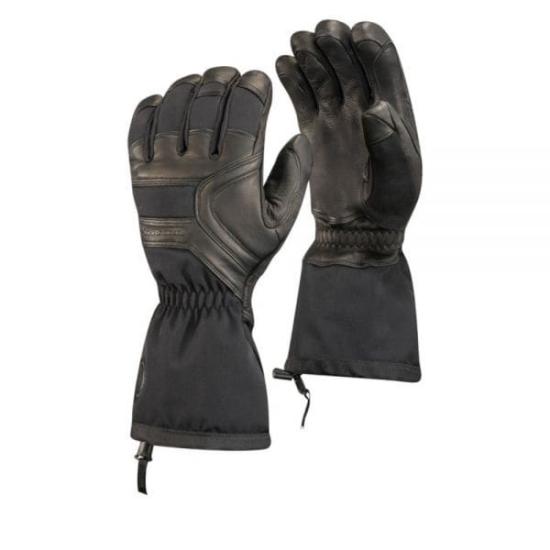 Black Diamond Functional Gloves With Leather Palm And Adjustable Cuffs