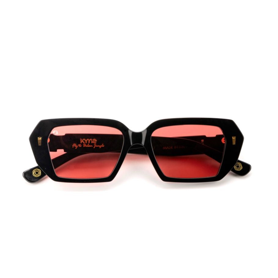 Rylee5 Geometric Rectangular Sunglasses with Bold Red Lenses