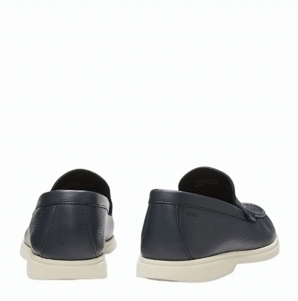 Blue Grained Leather Loafers