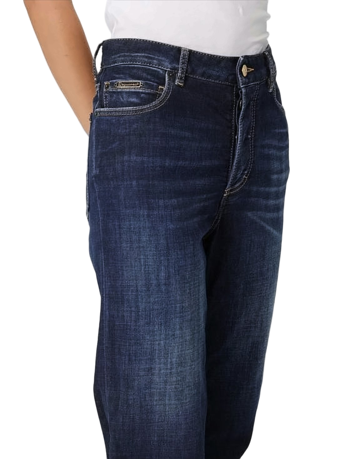 Mid-Rise Indigo Denim Pants with Straight-Leg Silhouette