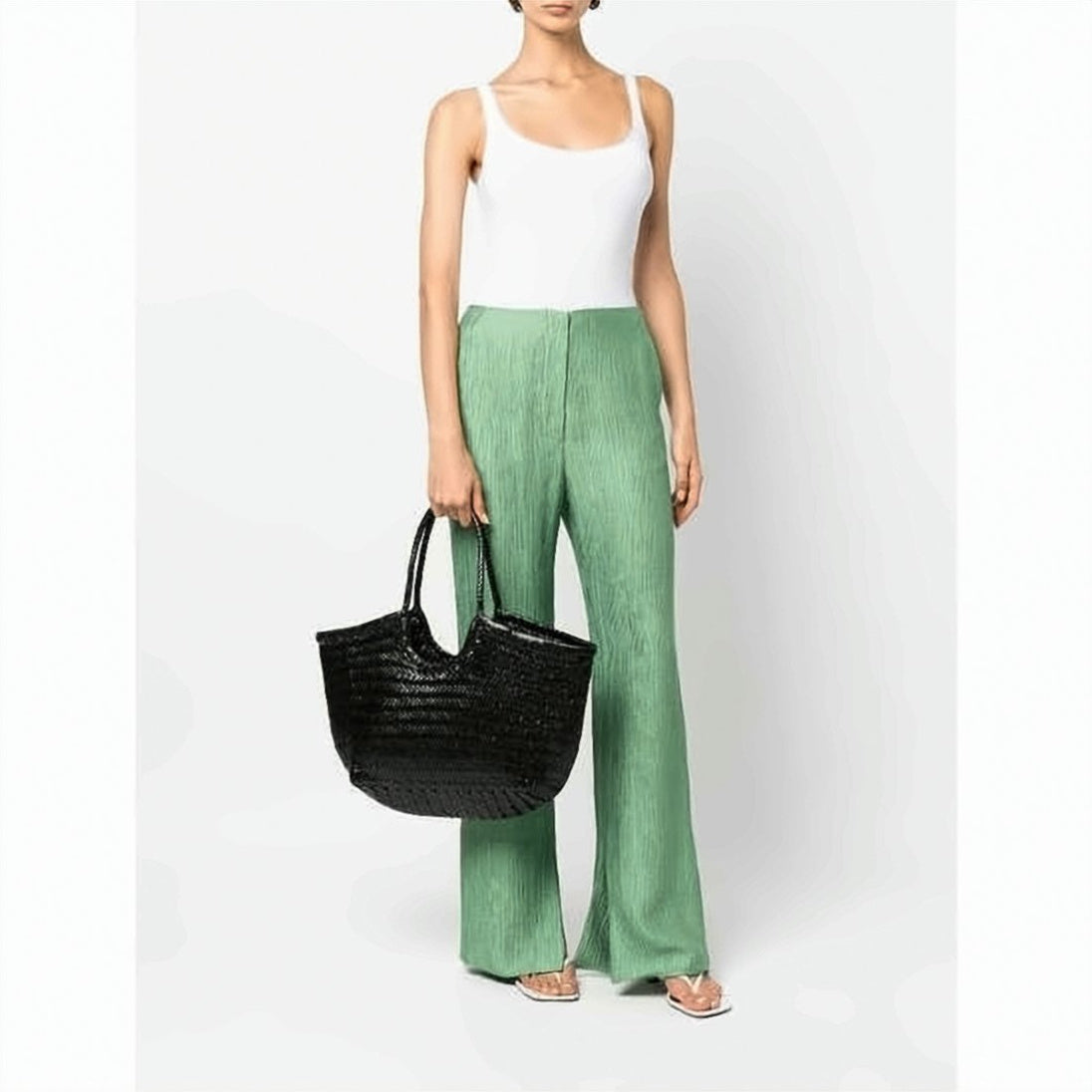 Spacious Woven Buffalo Leather Shoulder Bag