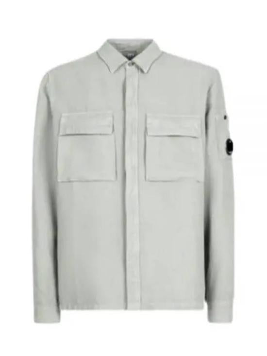 Grey Long-Sleeve Shirt With Classic Collar And Flap Pockets