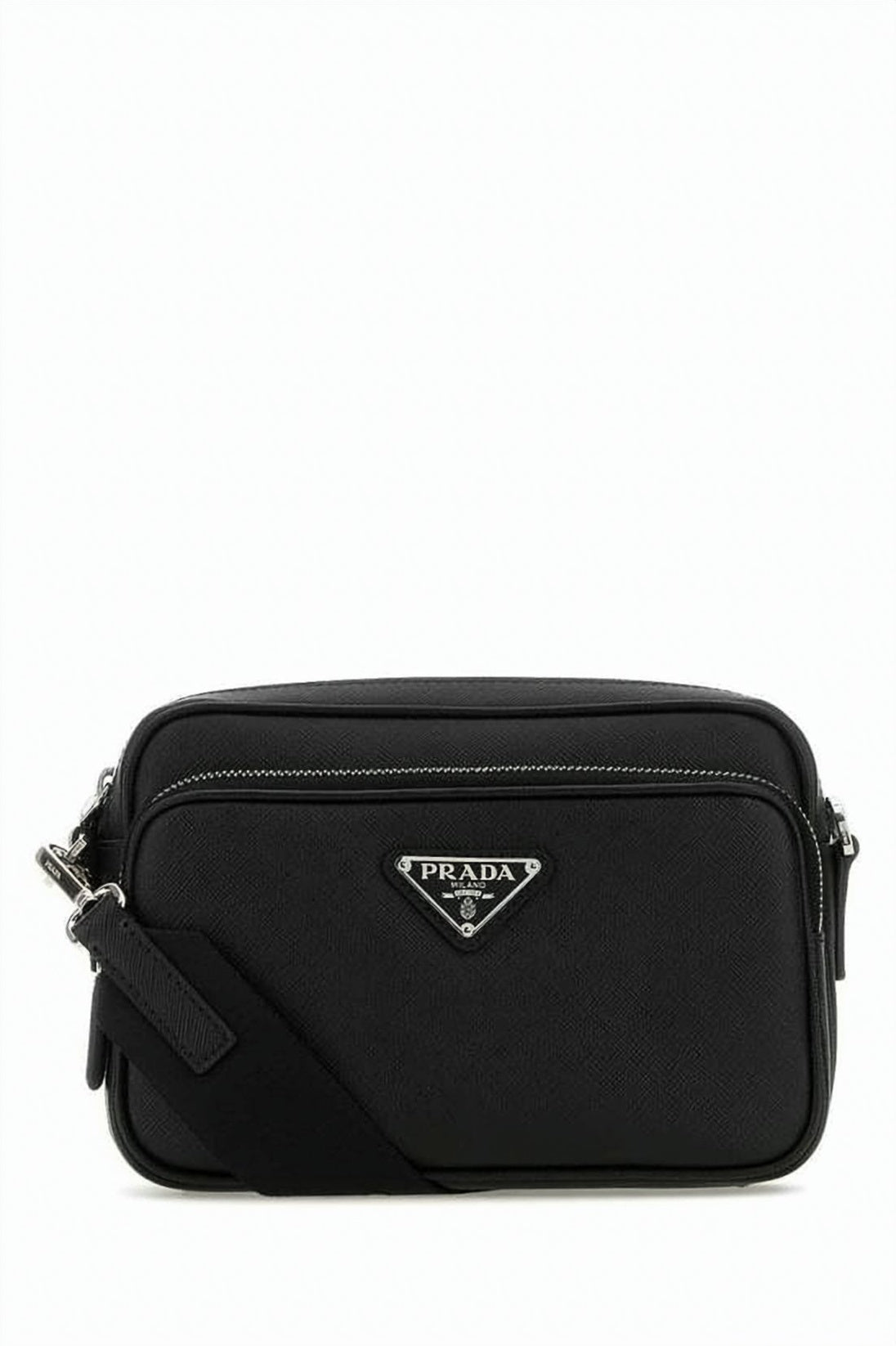 Textured Leather Crossbody Bag with Adjustable Strap and Logo Plaque