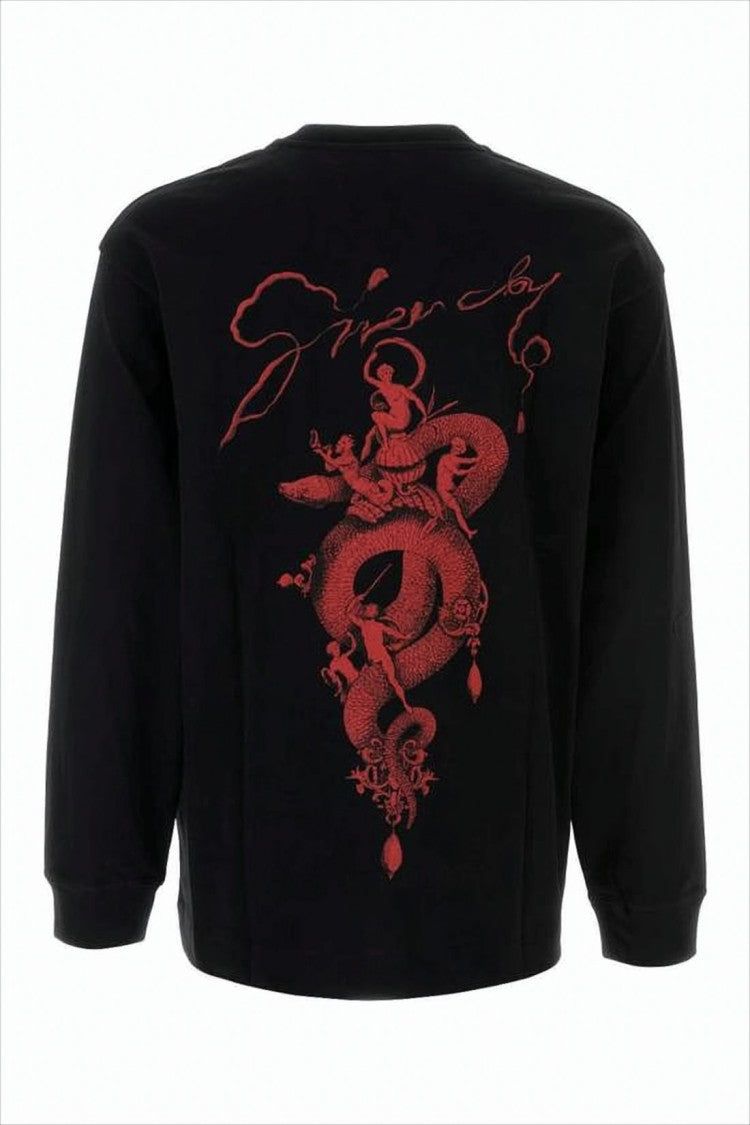 Long-Sleeve Black T-Shirt with Red Graphic Elements