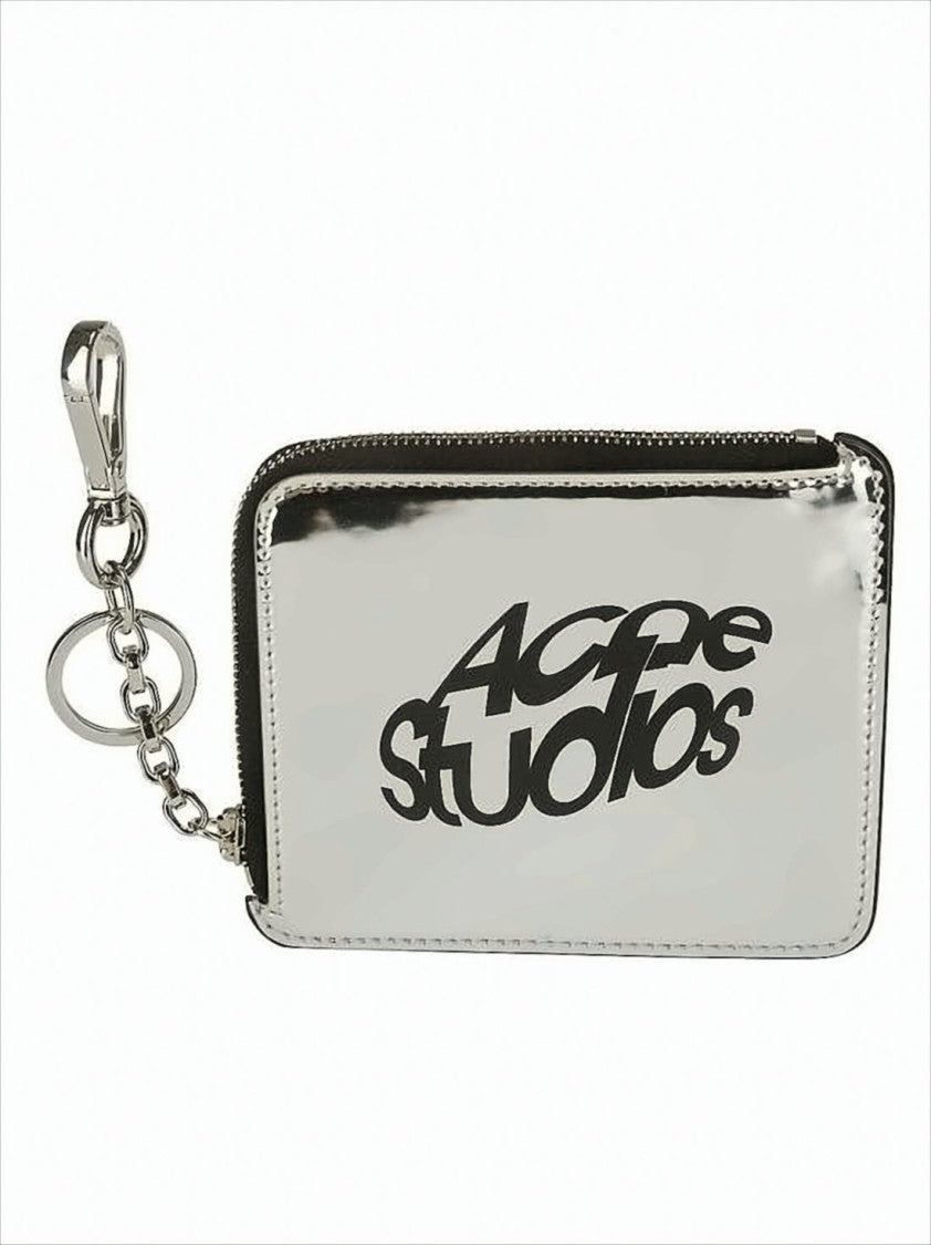 Rectangular Zip-Around Card Wallet With Keychain Attachment