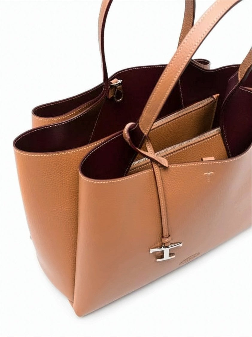 Textured Leather Shoulder Bag with Embossed Logo