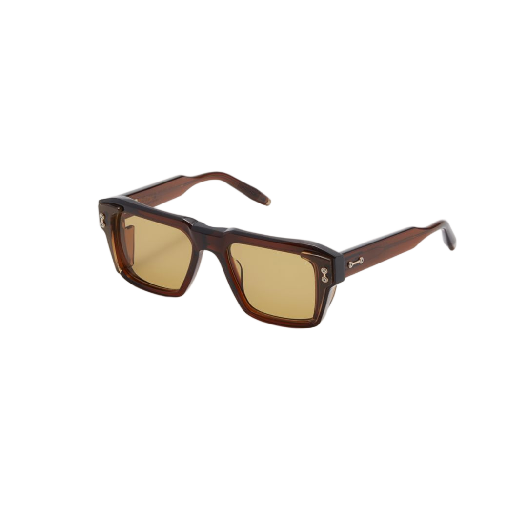 Rectangular Brown Tortoiseshell Sunglasses With Metallic Accents