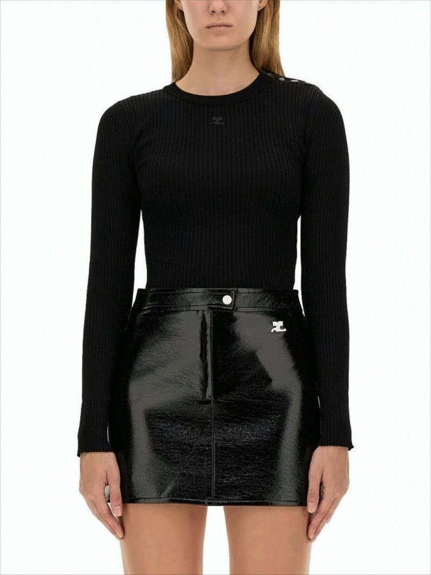 Fitted Ribbed Sweater with Decorative Buttons