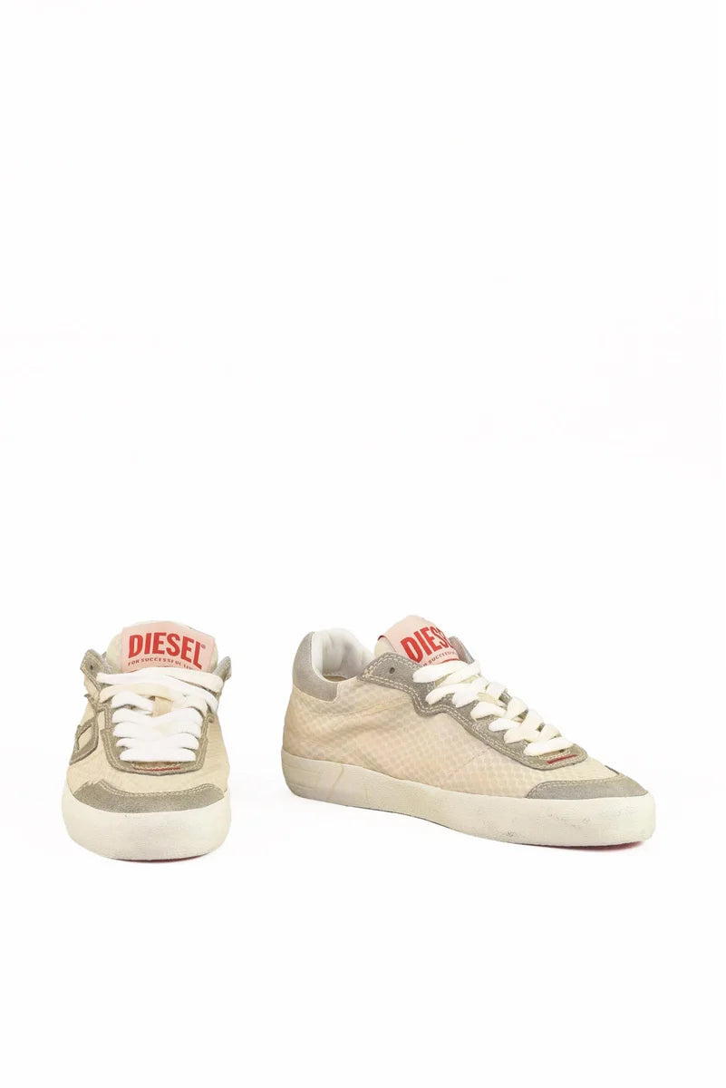 Leather/Fabric Sneakers - Green/Beige
